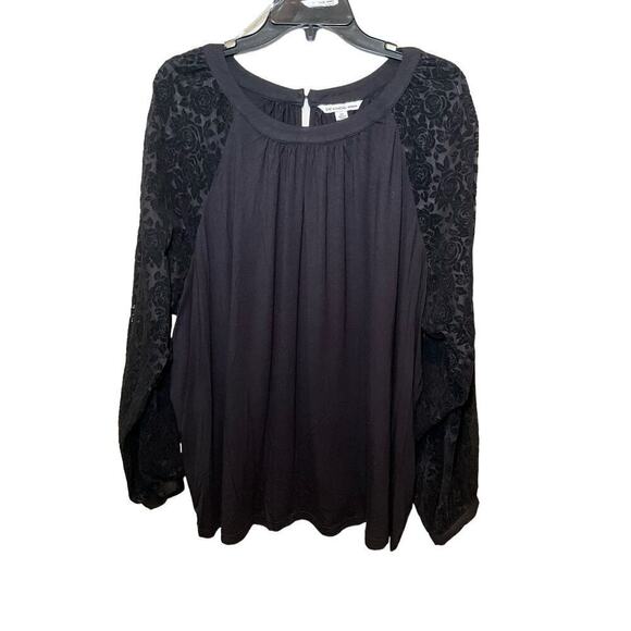 Zac & Rachel Top Women's 2X Black Rayon Stretch Pleated Keyhole Back Motorcycle - Picture 1 of 5